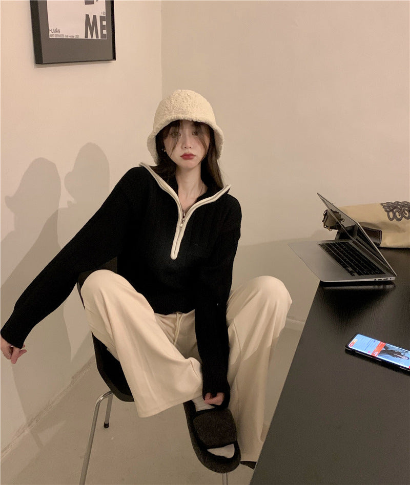 【送料無料】ハイネック 2カラー ジッパーセーター 韓国カジュアル mry000585