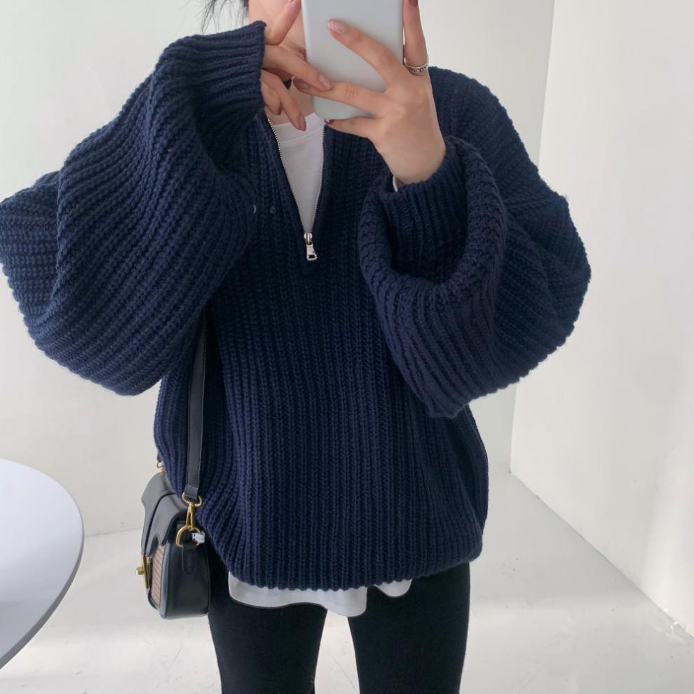 ハーフジッパートレーナー ランタンスリーブ mry000340