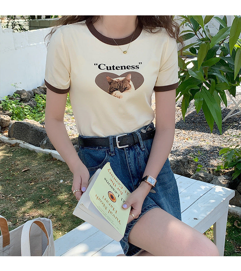 キャットプリント 半袖 Tシャツ mry000014