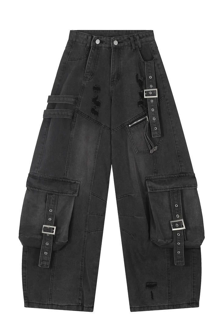 【COVER:FIT/2color】Shadow Buckle Wide Cargo Denim Pants mry001700