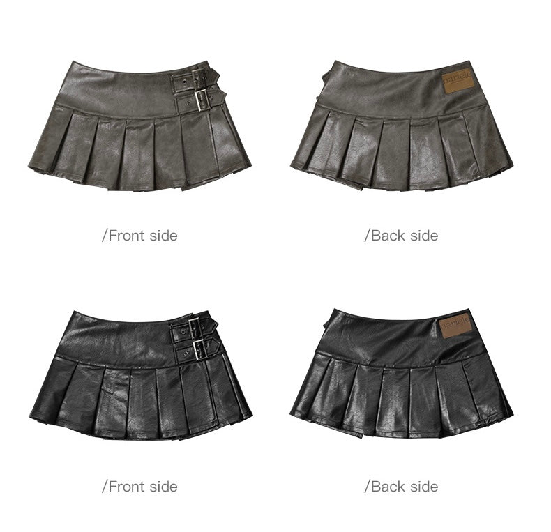 【2color】Buckle Pleats Mini Skirt mry001693