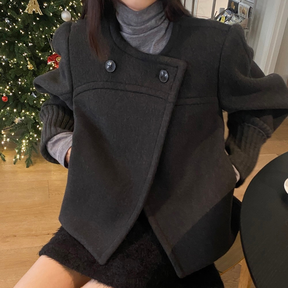 【Plaisir】2カラー展開 アシンメトリー ショートコート mry001496