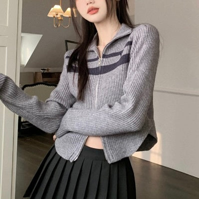 2カラー展開 韓国デザイン 韓国カジュアル ショート丈 タートルネック ジッパー付きパーカー mry001303