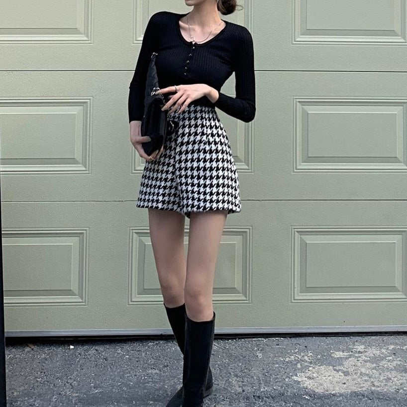 千鳥柄 ハイウエスト ショートパンツ mry000027