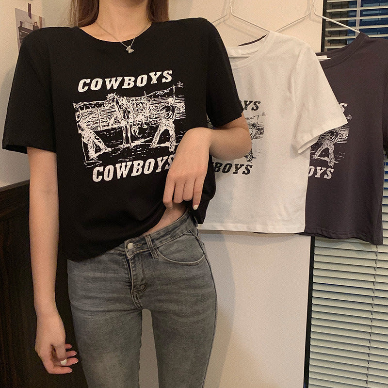 レトロプリント デザインガール スリム半袖Tシャツ mry000089