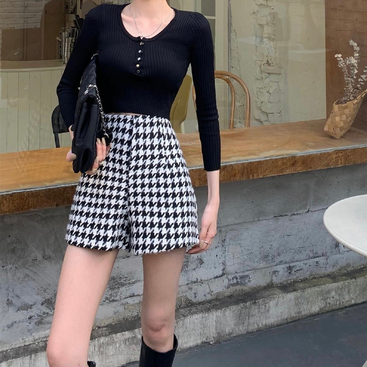 千鳥柄 ハイウエスト ショートパンツ mry000027