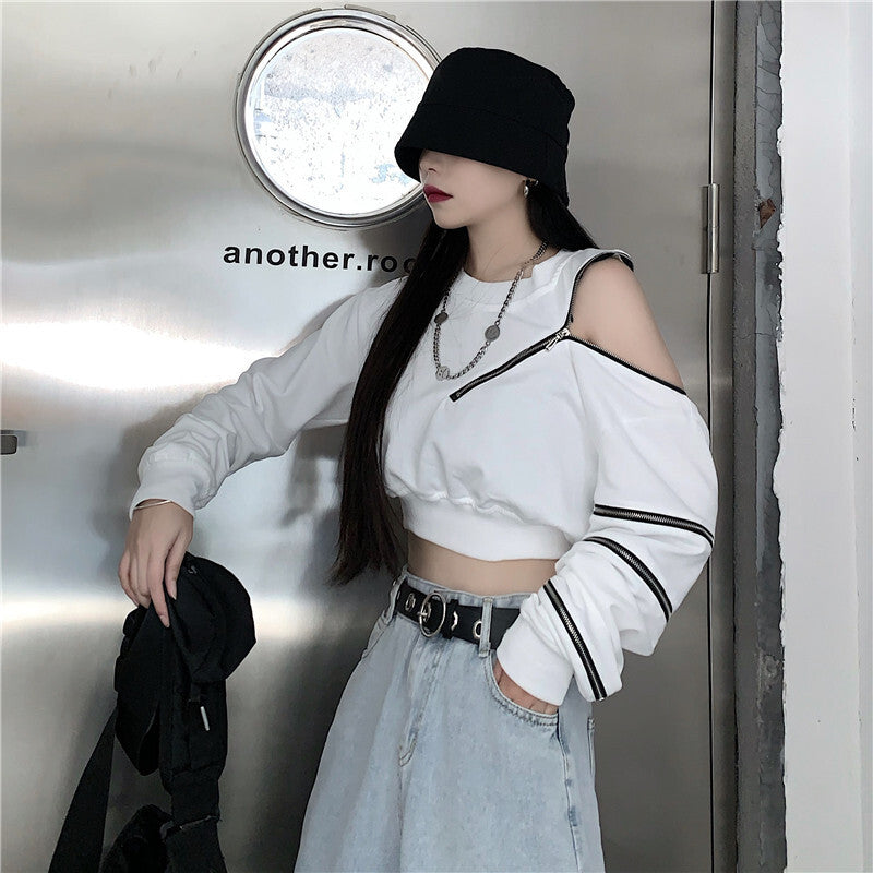 ジップデザイン クロップド丈トップス mry000318