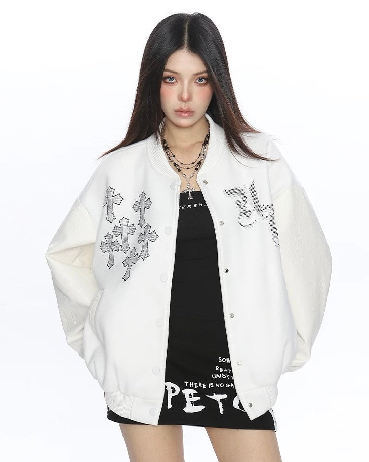 Cross Rhinestone Varsity Jacket mry002014
