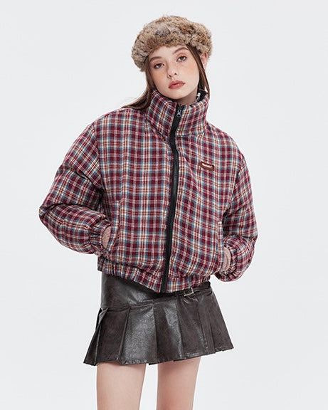 【2color】Reversible Checkered Short Down Jacket mry001802