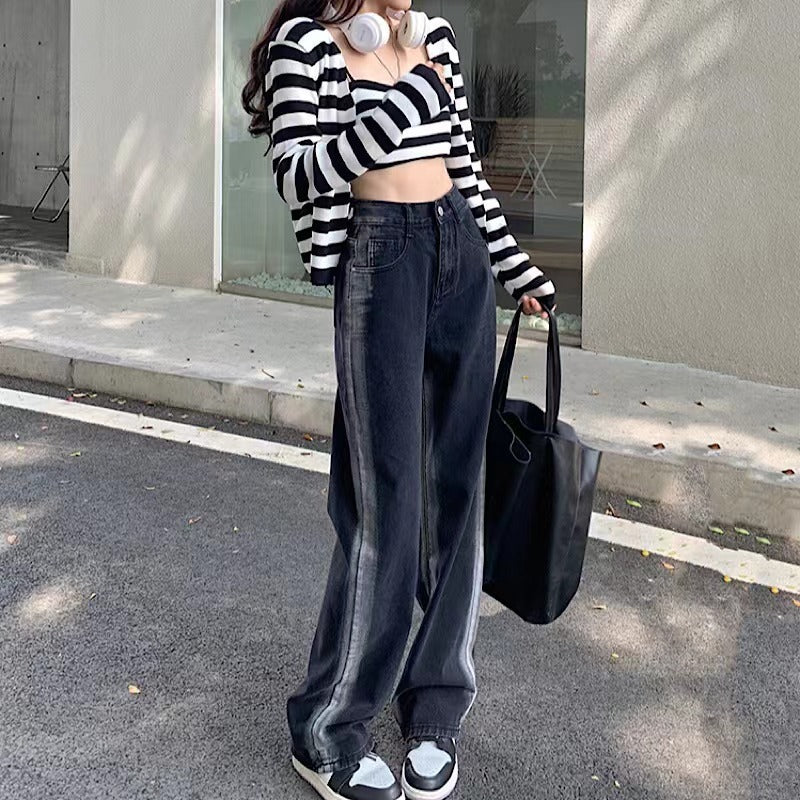 サイドライン 脚長効果 デニムパンツ mry000485