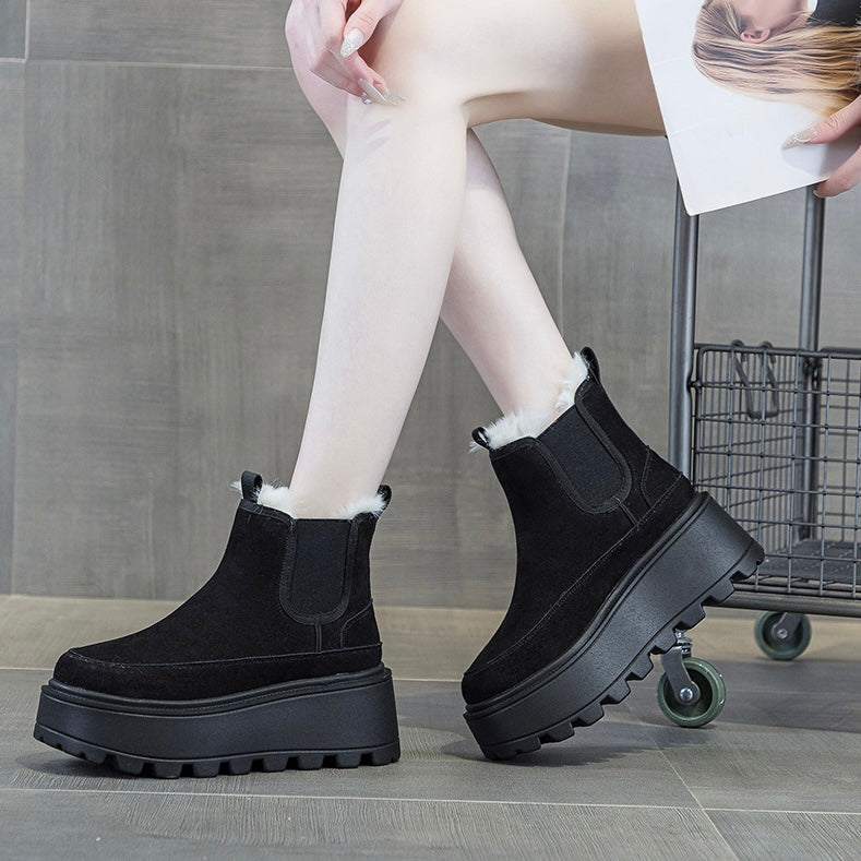 Cozy Fur Trim Elevated Chelsea Boots mry001965