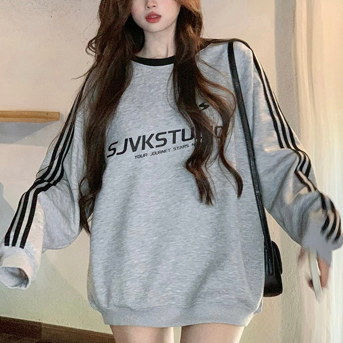 3カラー展開 ヨーロッパ 韓国カジュアル 韓国ストリート ロゴ付きスウェットシャツ mry001065