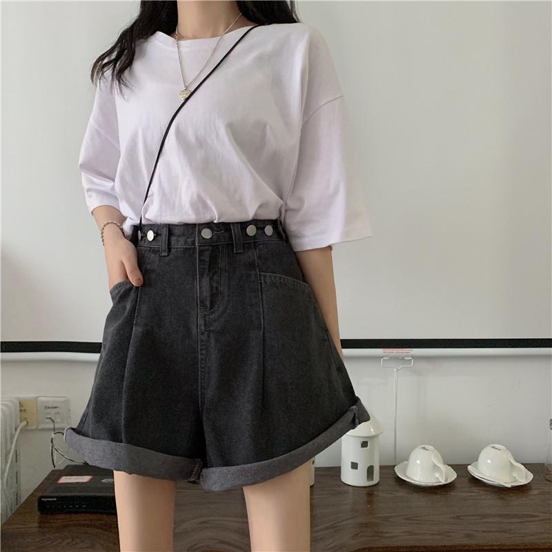 サイド調整付き ハイウエスト デニム ショートパンツ mry000136