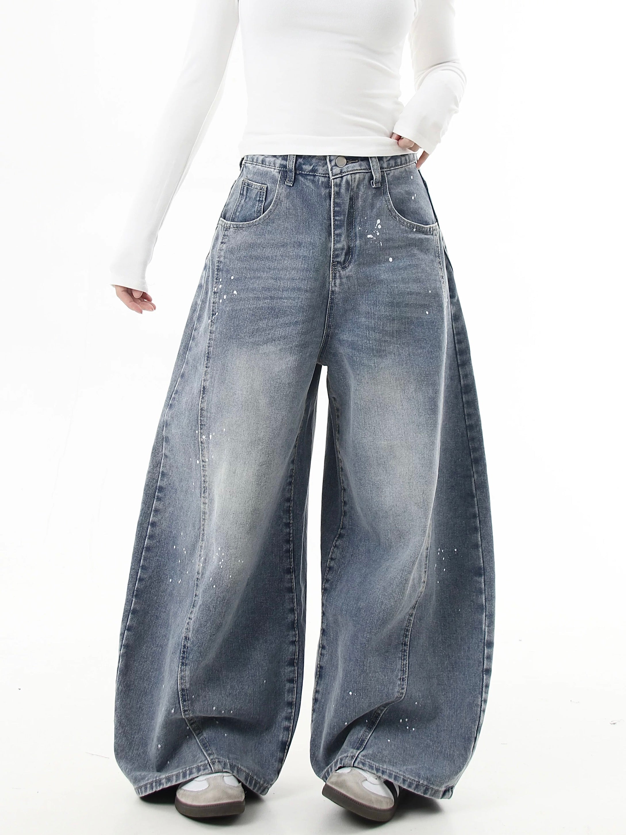 『評価★4.8以上/人気急上昇中💬💥』【COVER:FIT】2color Splatter Wash Balloon Denim Pants mry001753