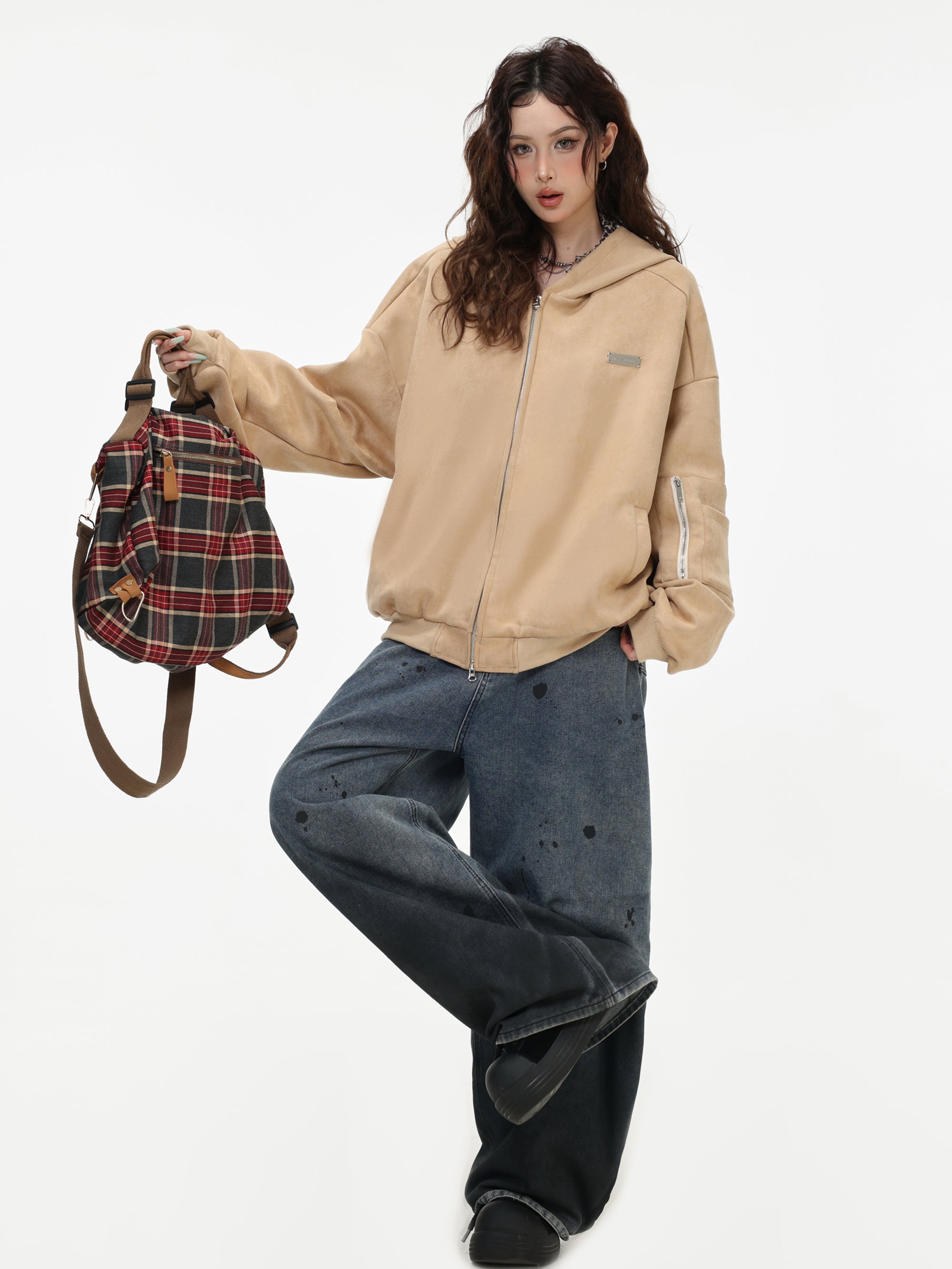 【評価★4.8以上/高品質】Leopard Lined Oversized Zip Hoodie Jacket mry001903