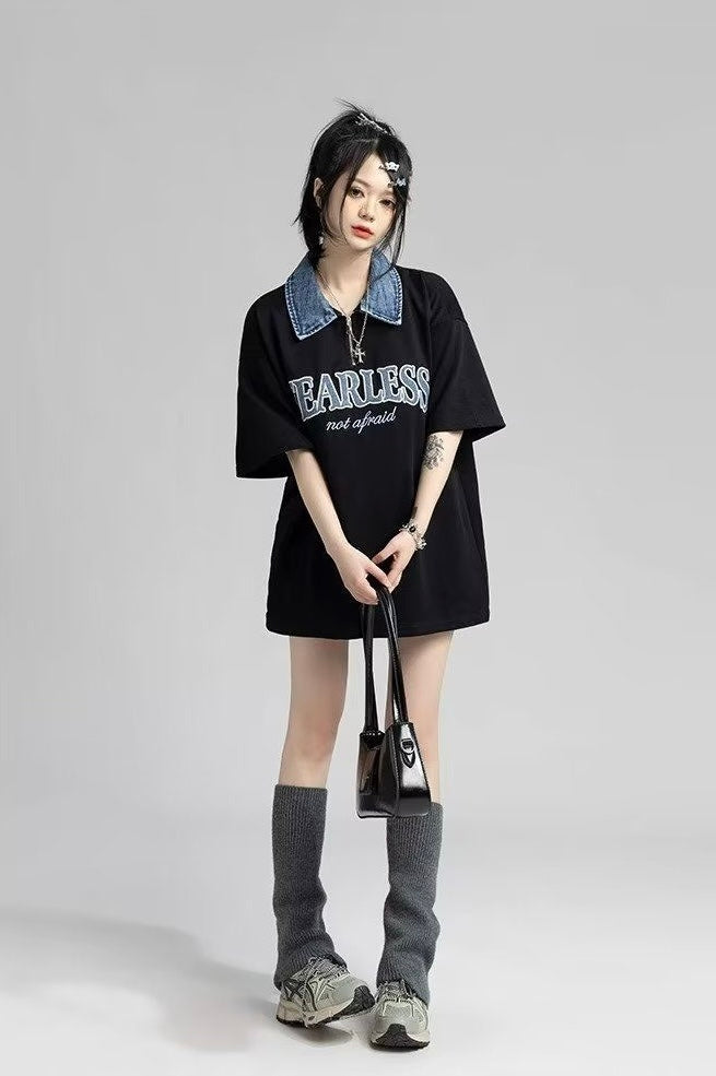 【2color】Denim Accent Oversized T-Shirt mry001704