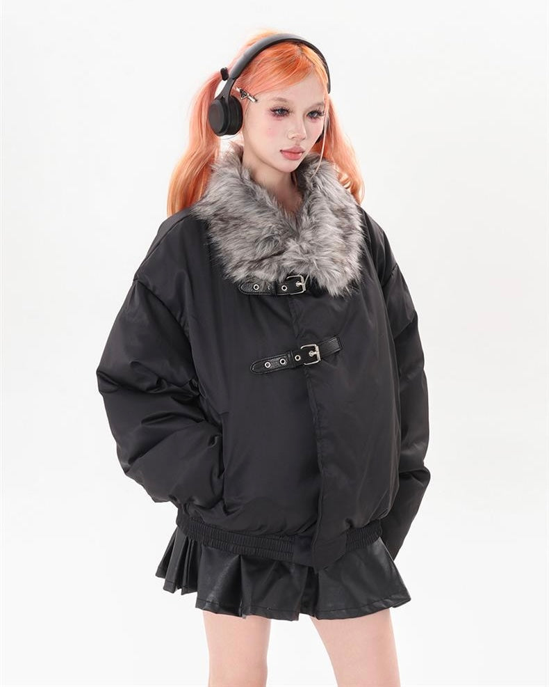 Faux Fur Collar Buckle Jacket mry001789