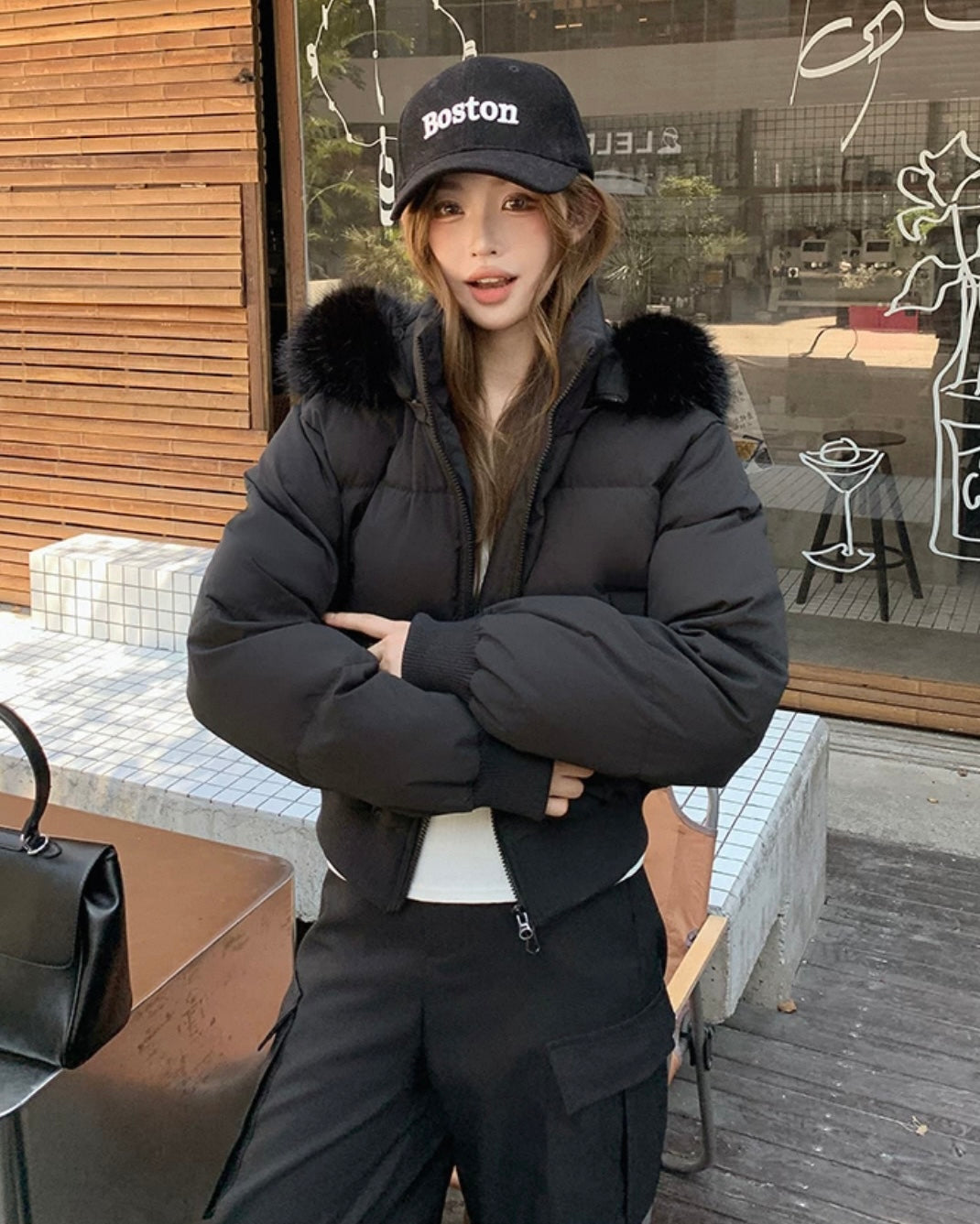 【爆安】Short Puffer Food Fur Jacket mry001966