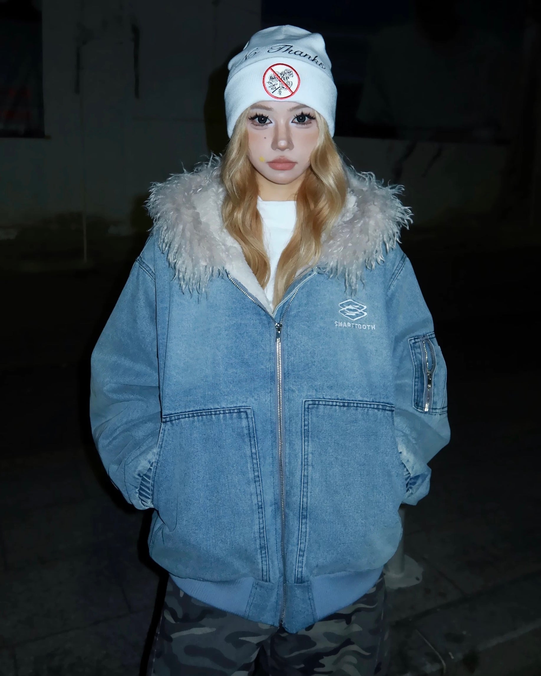 Fur Denim Hoodie Jacket mry002012