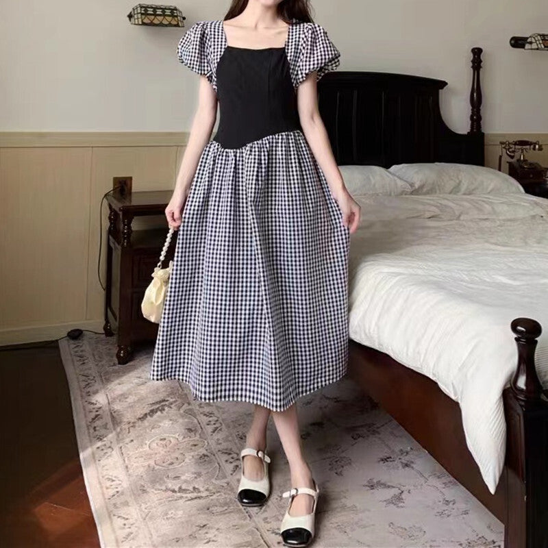 フレンチレトロ スクエアネック パフスリーブ ワンピース mry000032