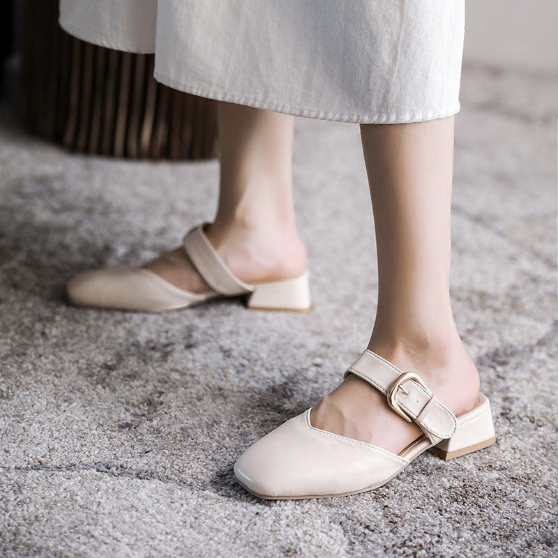 スクエアトゥ ミッドヒールサンダル mry000412