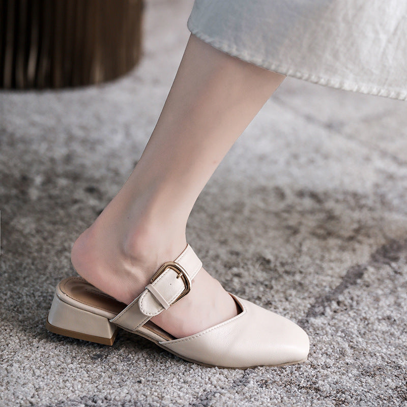 スクエアトゥ ミッドヒールサンダル mry000412