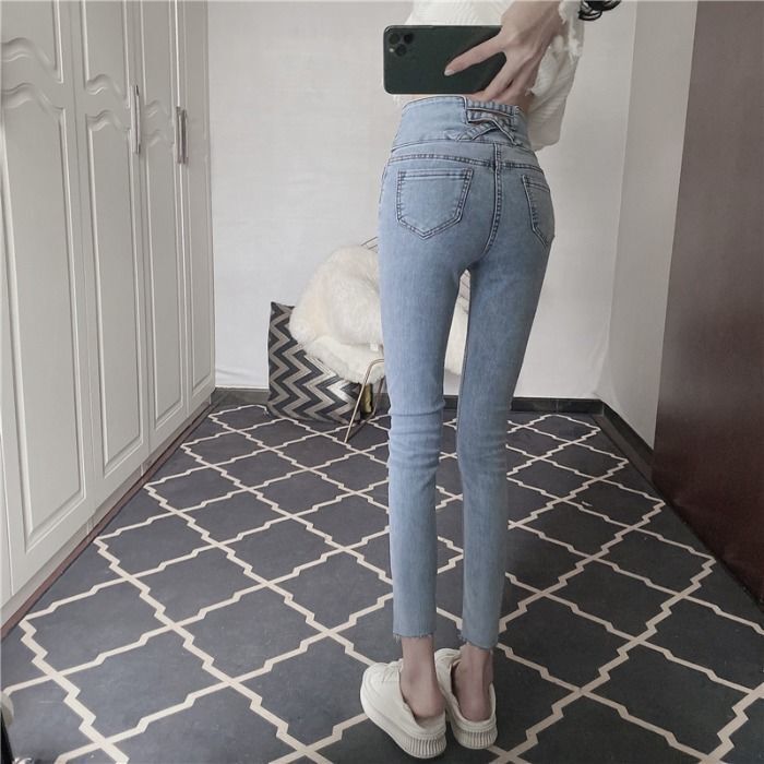 【送料無料】デザイン ハイウエスト ジーンズ スキニー 韓国カジュアル 韓国ガーリー mry000524