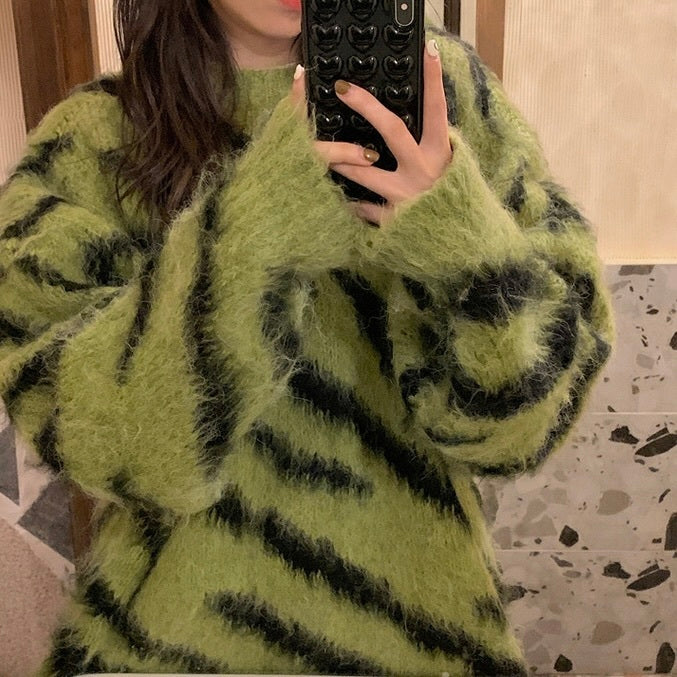 ソフトモヘア ゼブラ柄 セーター mry000455