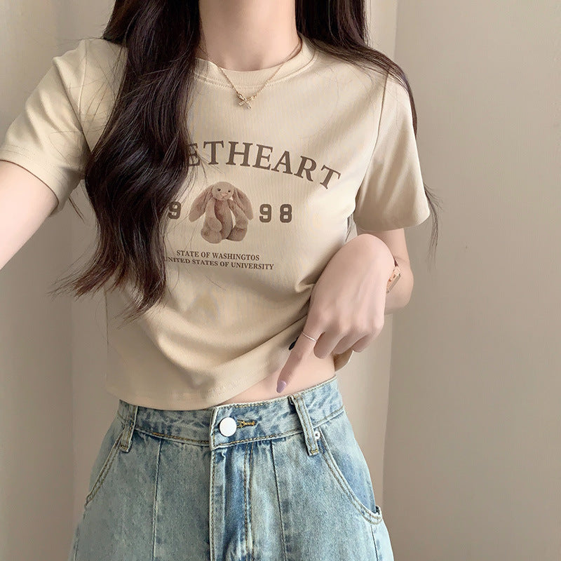 【送料無料】4カラー展開 ショート丈 ラビット デザイン 半袖トップス mry000667