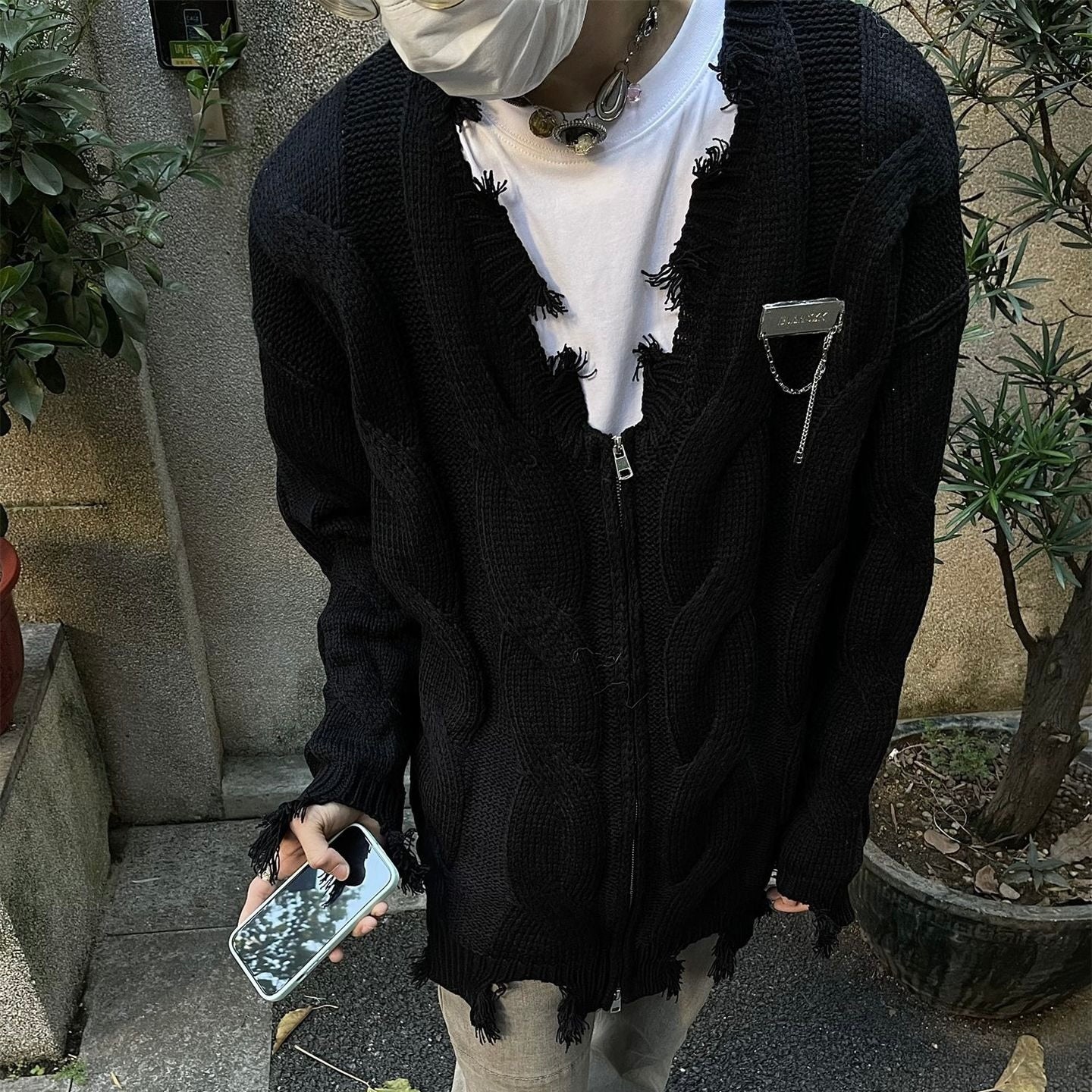 2カラー展開 アメリカン 韓国ストリート 韓国カジュアル ダメージ加工 ヴィンテージ カーディガン mry001311