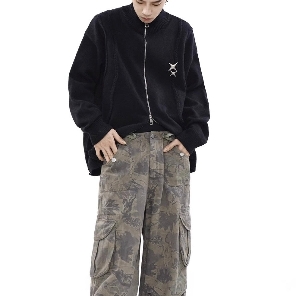 【2color】Metal Damage Zip Knit mry001597