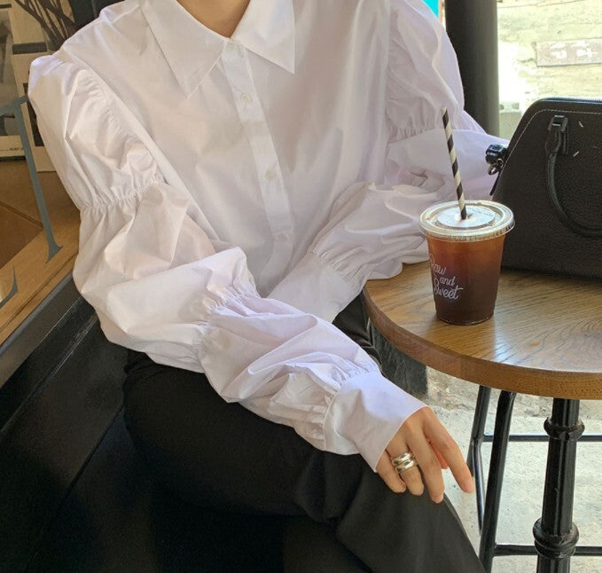 【送料無料】ホワイト フレンチ ガーリー フリフリ デザイン シャツ mry000634