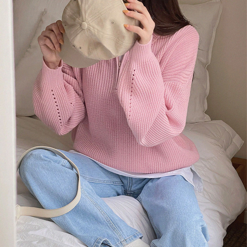 ハーフジッパートレーナー ランタンスリーブ mry000340