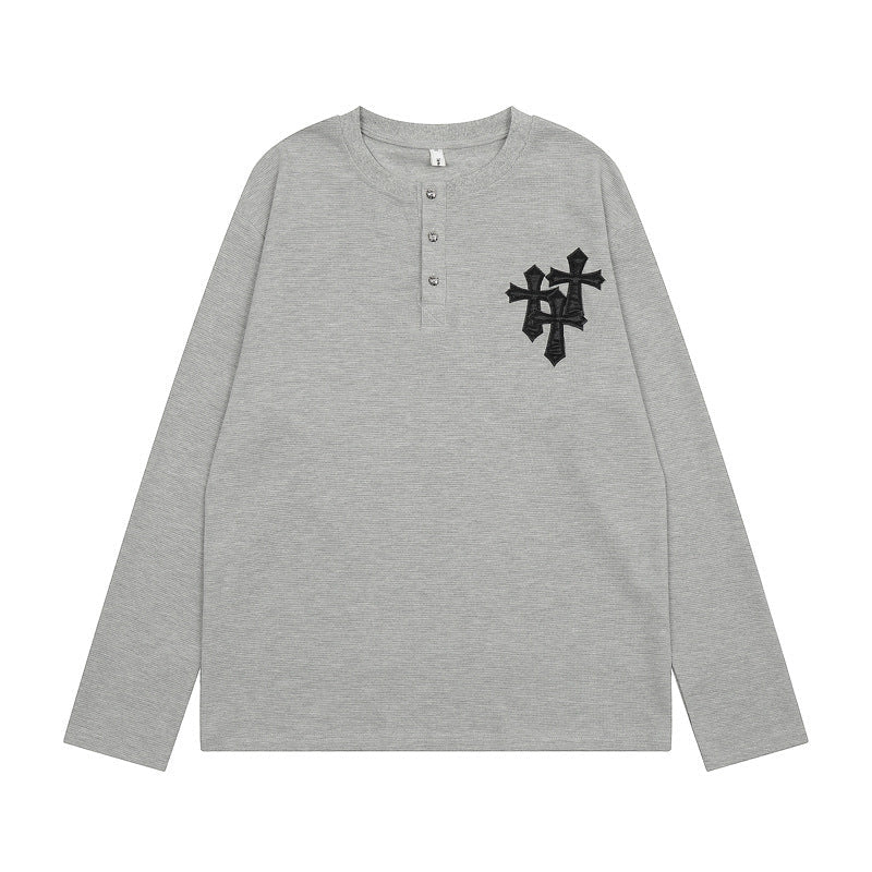 【2color】Grunge Cross Embroidered Long T-shirt mry001646