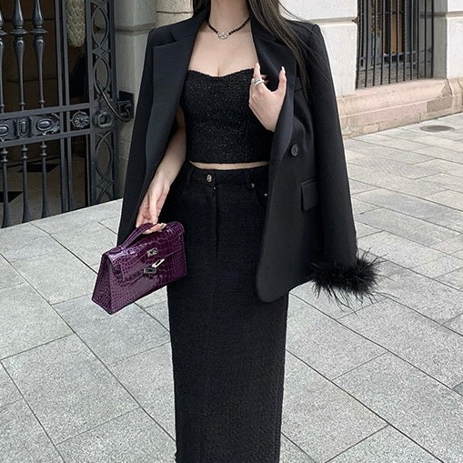 【Chéri】韓国デザイン 韓国カジュアル モノトーン テーラードジャッケット mry001133