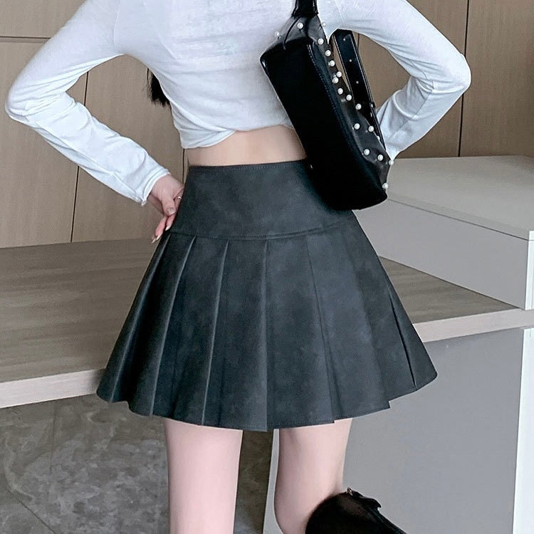 【Orchid】3カラー展開 韓国デザイン 韓国カジュアル レザー素材 ミニスカート mry001127