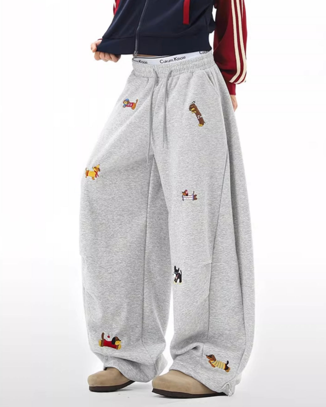 【YURU:FIT】Cartoon Dog Loose Fit Pants mry001880