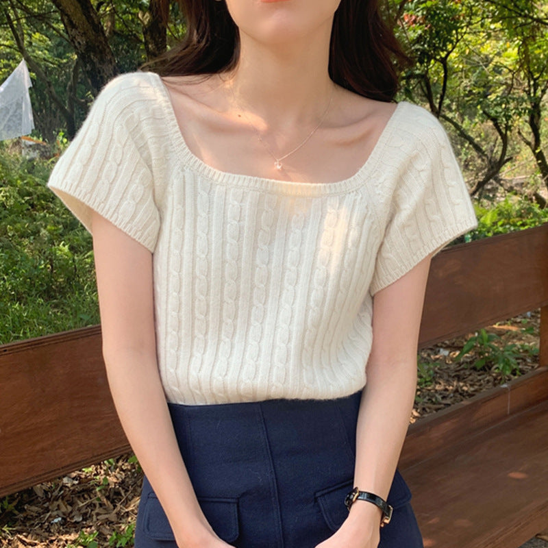 【送料無料】2カラー展開 スリムフィット 半袖 ニット Tシャツmry000636