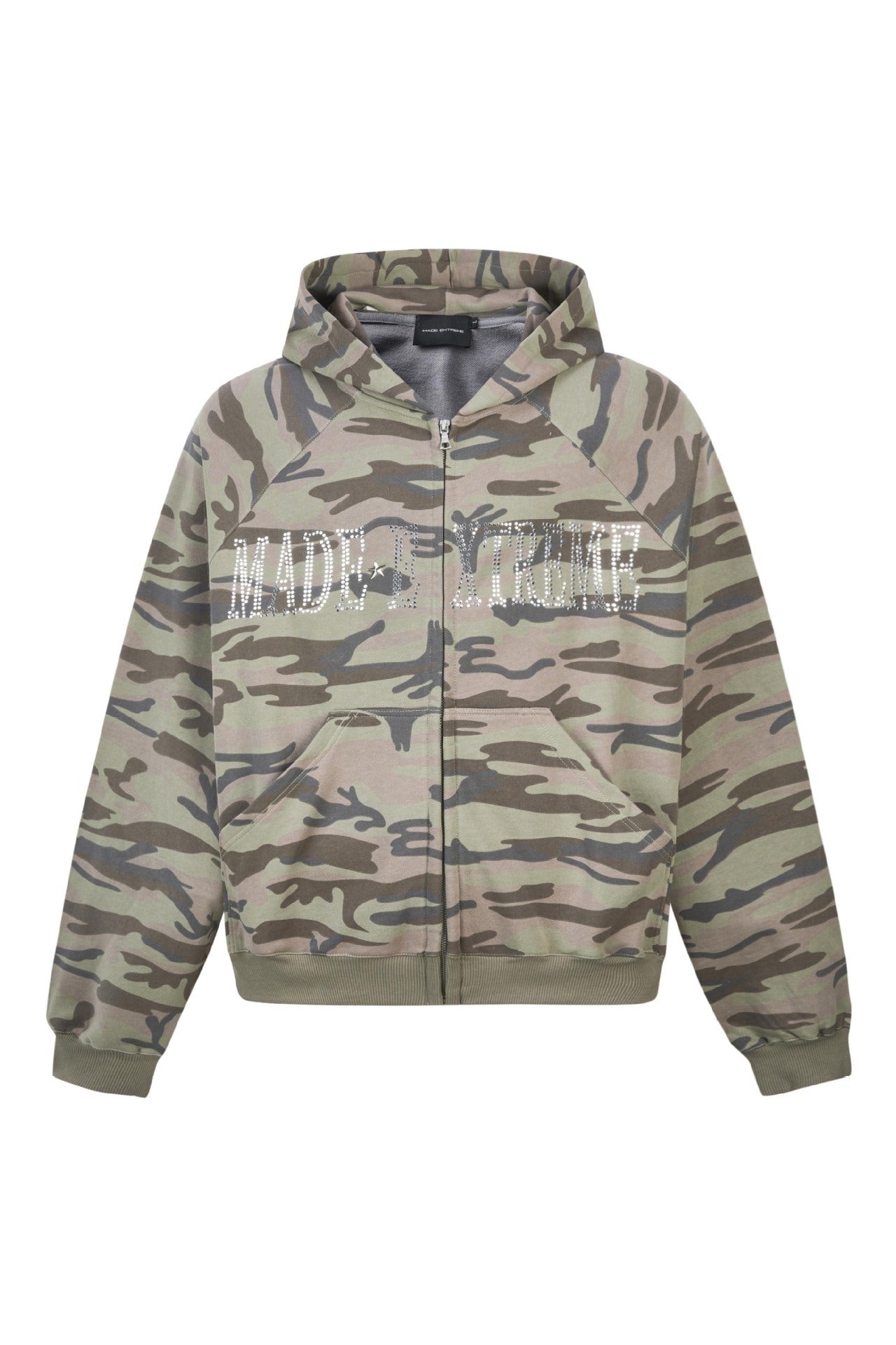 Rhinestone Camo Oversized Zip Hoodie mry001634