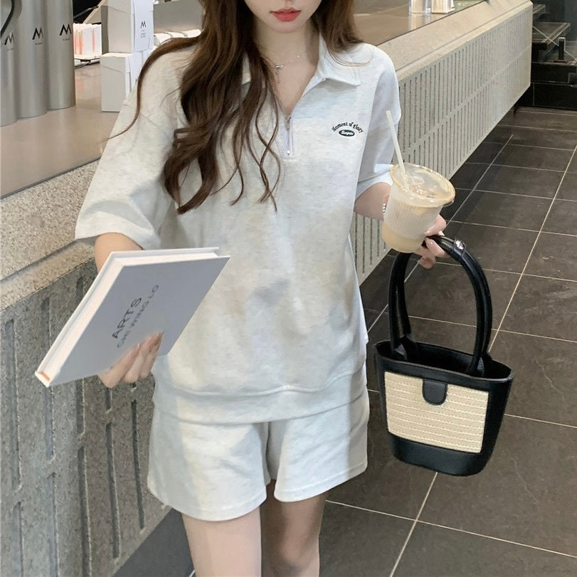 カジュアル ゆったり ハーフジッパー スウェット セット mry000071