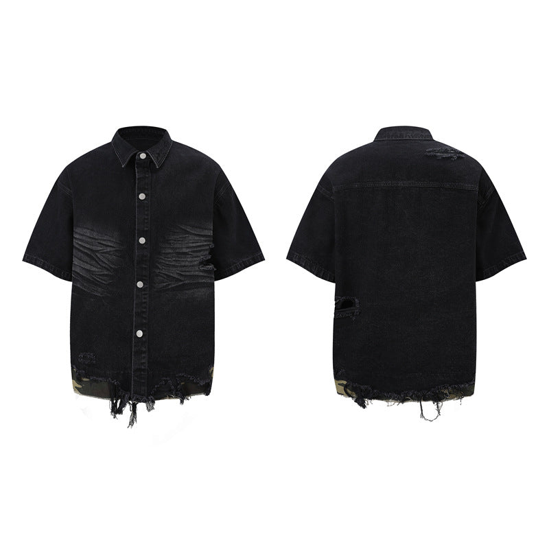 【2color / Set-Up】Camo Fade Distressed Denim Set-Up mry001757