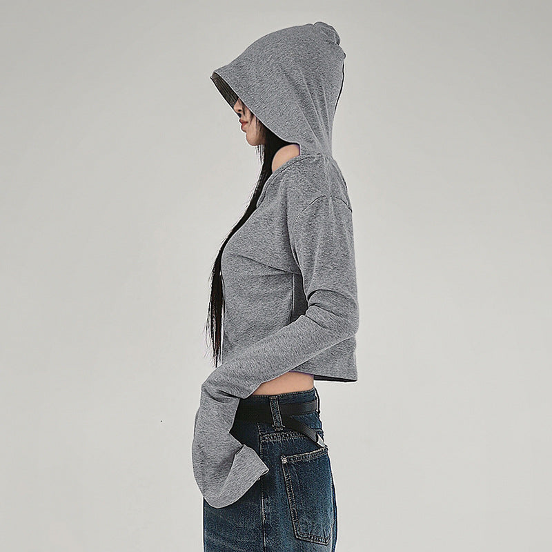 Off-Shoulder Hooded Crop Top mry001664