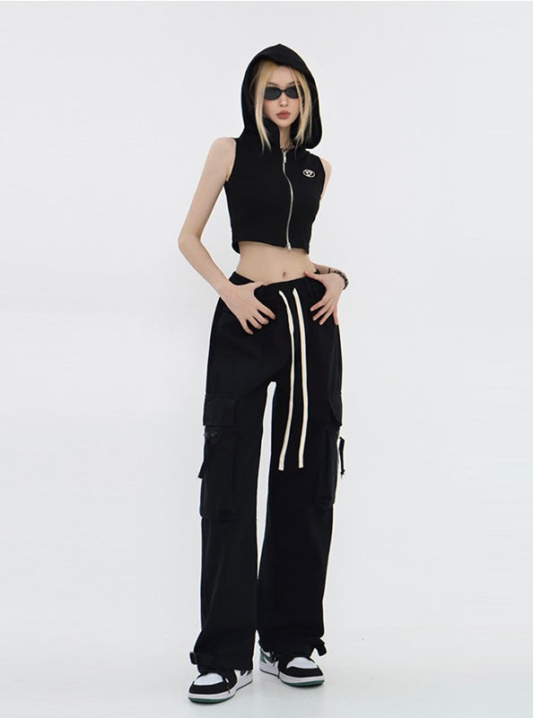 Zip-Up Hooded Crop Tank Top mry001697