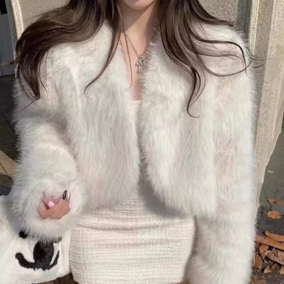 4カラー展開 韓国カジュアル 毛皮ジャケット ショート丈 韓国カジュアル mry001010