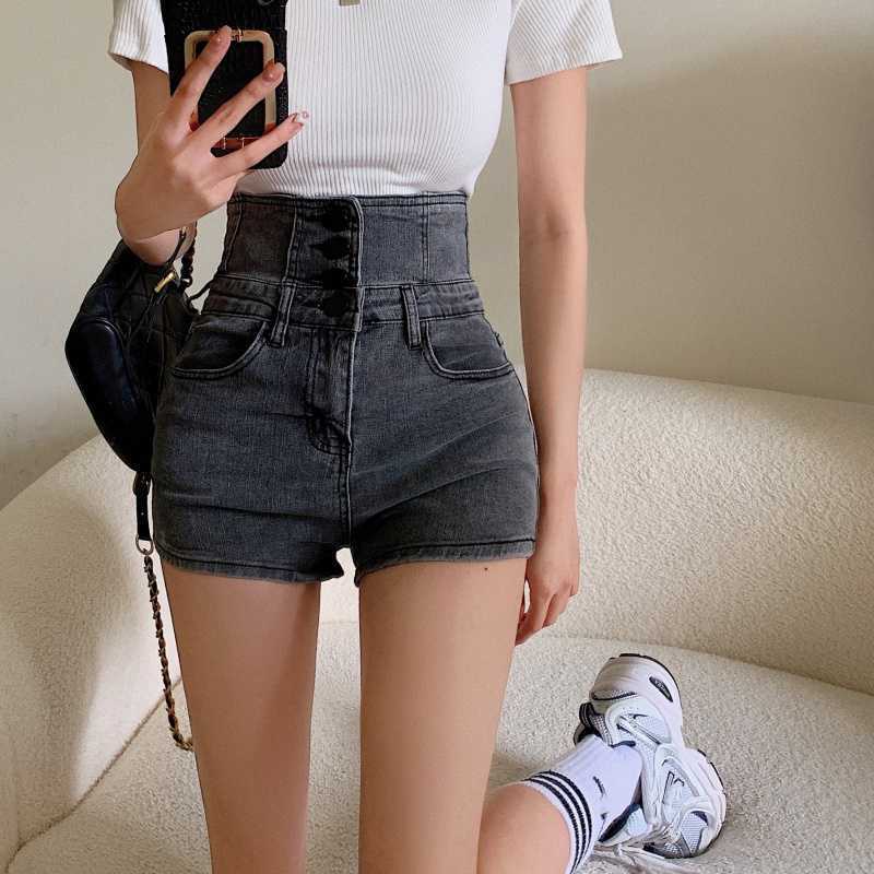 【送料無料】2カラー展開 ハイウエスト デニム ショートパンツ スリム ホットパンツ mry000669