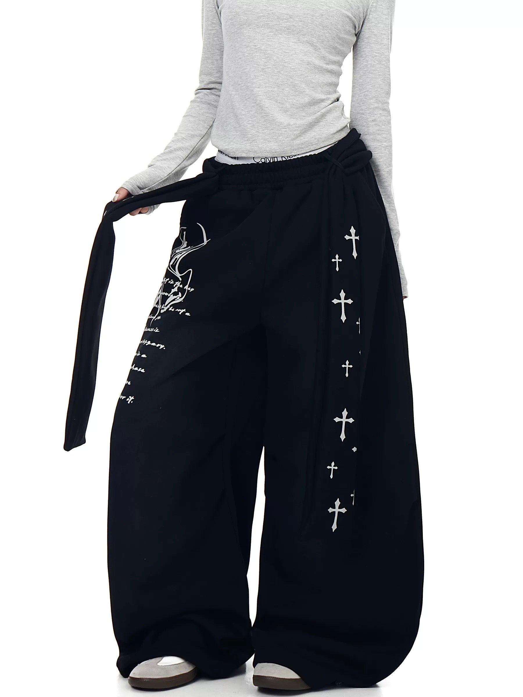 Cross Wrap Wide Sweat Pants mry002146