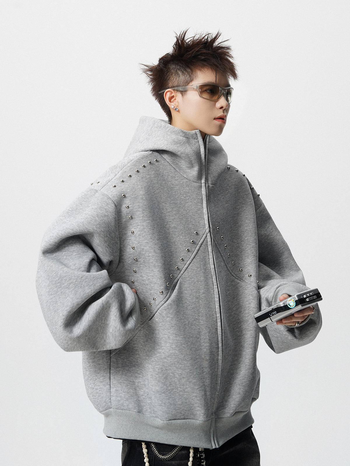 【評価★4.8以上/3color】Studded Oversized Zip Hoodie mry001897