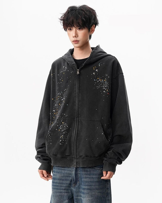 【評価★4.8以上/Top】Galaxy Splatter Zip Hoodie mry001934