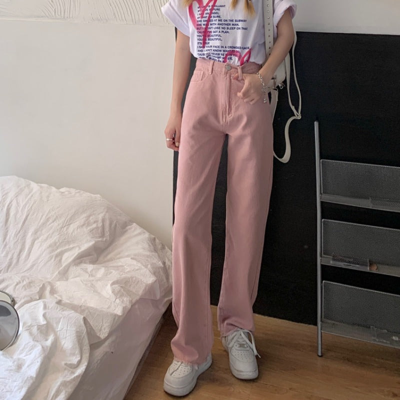 韓国スタイル ルーズ ハイウエスト ストレートパンツ mry000101