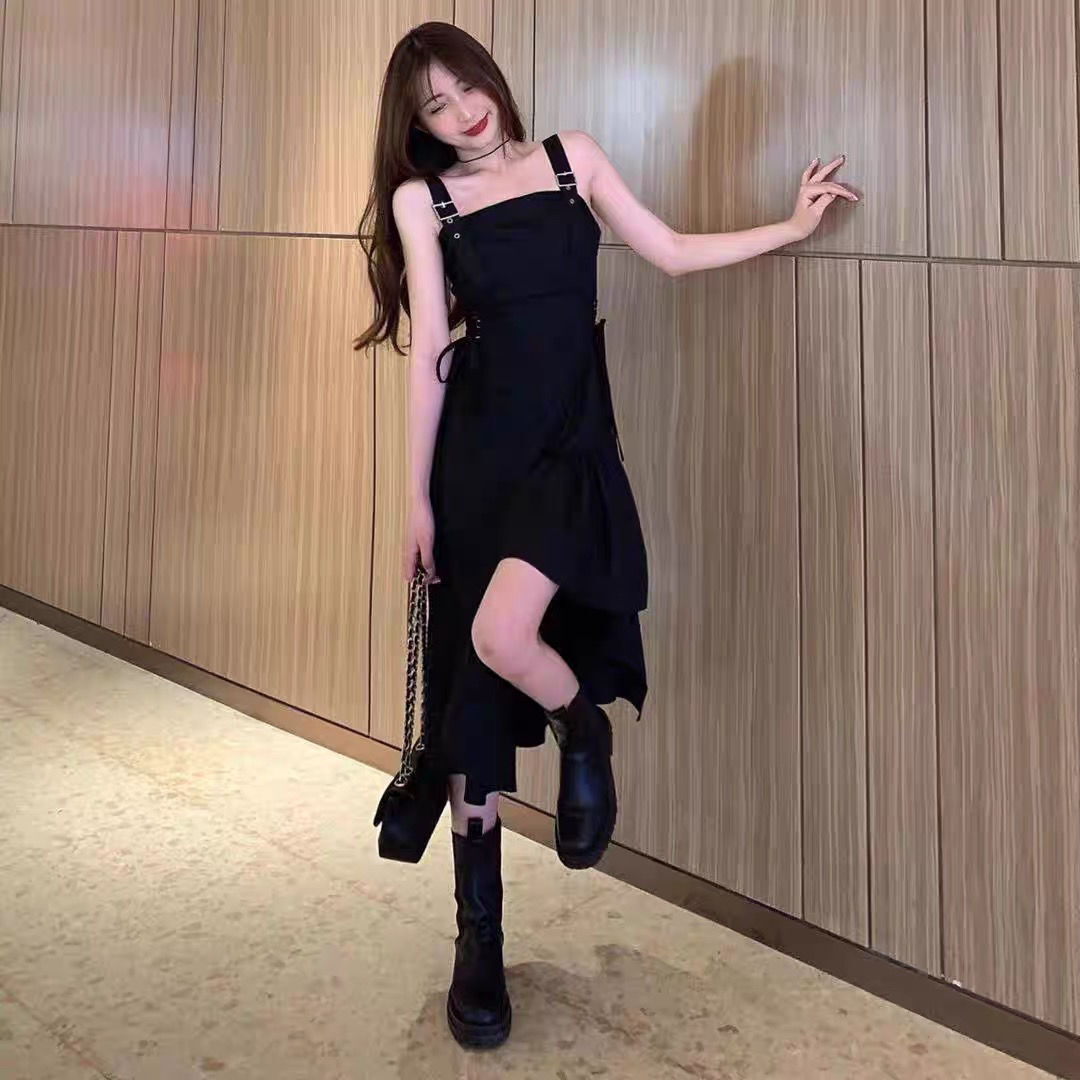 【送料無料】韓国ストリート感満載 ブラック ダーク ワンピース ドレス mry000695